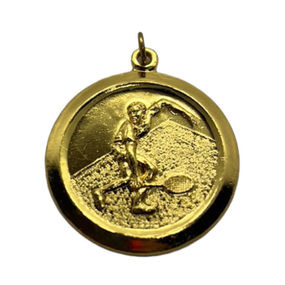 TENNIS PENDANT MEDAL GOLD TONE VINTAGE
